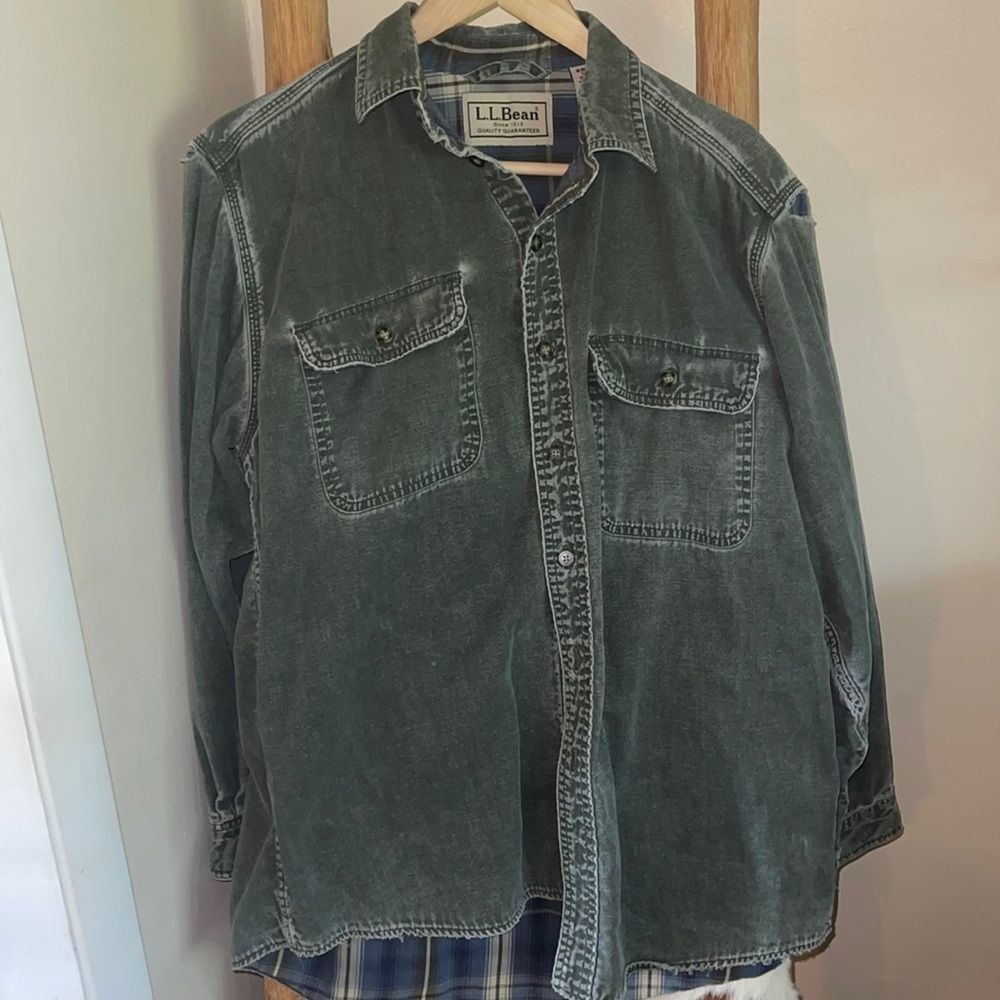 RARE vintage Distressed LL Bean Flannel Lined Work Shirt